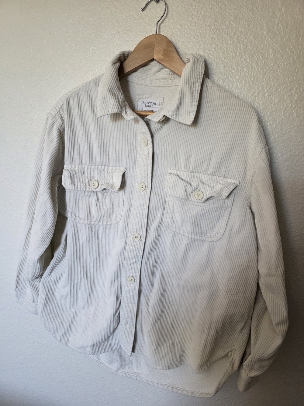 American Eagle Cream Corduroy Button-Up Shirt